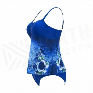 Traje de Baño de Una Pieza para Mujer North Approach, Estampado Floral, Fruncido, Sin Tirantes, Azul - Product Image 3
