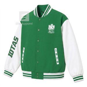 เสื้อแจ็คเก็ตแข่งรถแบบ Letterman สีเขียวและสีขาว ปักโลโก้ชมรมนักเรียนหญิง Iota Phi Lambda  สำหรับผู้หญิง บุด้วยโพลีเอสเตอร์ - Product Image 2