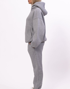 Conjunto de Sudadera con Capucha y Pantalones Jogger de Felpa de Algodón Grueso Personalizado para Mujer, con Cremallera Completa y Bordado, Talla Grande - Product Image 3