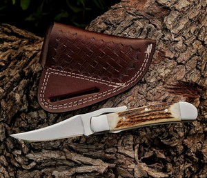 UA Supplies Custom Handmade 440C Stainless Steel High Quality Hunting Industrial Grade Liner <b>Lock</b> Folding Pocket Knife Stag Horn - Product Image 1