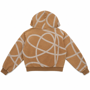 Custom 400 GSM Camel Brown Abstract All Over Printed Enzyme Washed Oversized Pullover Fleece Hoodie - Product Image 2
