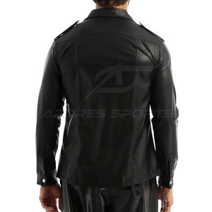 Chemise en cuir véritable pour homme, finition lisse, fermeture boutonnée moderne, coupe ajustée, manches longues, respirante, séchage rapide, durable, tendance - Product Image 3