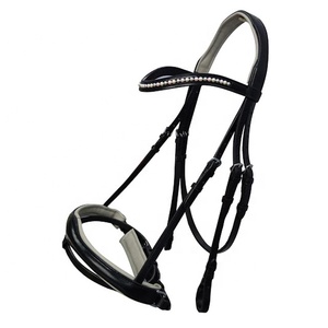 Premium Luxury Black Genuine Leather Horse Bridle with Elegant White Pearl <b>Studded</b> Design Comfortable fit for Horse Riding. - Product Image 3