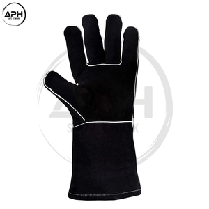 Guantes de Soldadura de Cuero Vacuno Negro, Resistentes al Calor y a las Llamas, con Puño Largo y Costuras Reforzadas, para Trabajo - Product Image 2