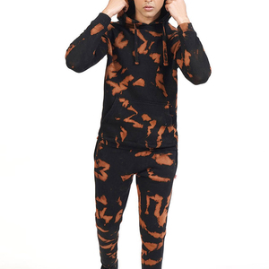 Conjunto de Sudadera con Capucha y Pantalones Deportivos Tie Dye para Hombre, Estampado de Camuflaje, Ropa Casual de Otoño, Sudadera de Felpa Francesa Negra y Naranja - Product Image 2