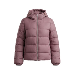Chaqueta Acolchada con Capucha para Mujer, Invierno, Manga Larga, Relleno de Poliéster, Cierre de Cremallera, Largo Regular, Color Sólido - Product Image 1
