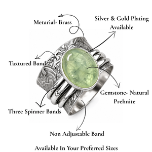 Light Green Prehnite Silver Plated Handmade Artisan <b>Statement</b> <b>Ring</b> with Oval Shape and Spinner Style for Women for Parties - Product Image 2