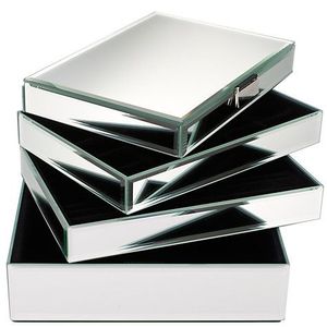 Silver <b>Mirror</b> Glass Jewelry Storage <b>Box</b> with Stacked Geometric Design Soft Lining Decorative Keepsake Organizer - Product Image 1