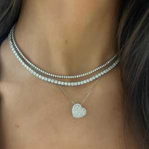 Heart Shape Lab Diamond Necklace 14k <b>Solid</b> <b>Gold</b> Pave Set 18 Inch CVD HPHT Diamond Fine Chain Layering <b>Pendant</b> Minimalist Jewelry - Product Image 6