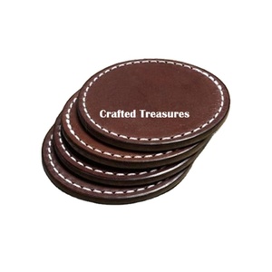 Luxury Leather <b>Coaster</b> <b>Set</b> of 4 high Quality Leather Drink <b>Coasters</b> with Non Slip Base Ideal Corporate Gift - Product Image 1