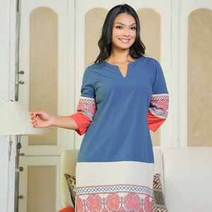 เดรสผ้าฝ้ายสีน้ำเงินสำหรับผู้หญิงทรงสวยหรู - Product Image 3