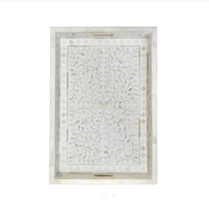 Haute Qualité Os Incrustation Floral À La Main Rectangle Beige Plateau De Service Nouvellement Décor À La Maison Article pour Magasins Dubaï Arabie Saoudite - Product Image 1