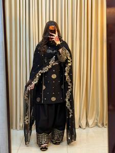 <b>Women</b>’s Designer Heavy Embroidered Sequin 3-Piece Suit Set – Faux Georgette <b>Kurta</b> Palazzo & Dupatta - Product Image 1