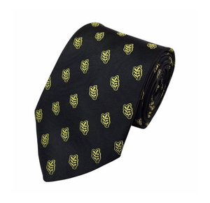 Cravate maçonnique de luxe avec broderie machine feuille d'acacia dorée, cravate formelle personnalisée - Product Image 1