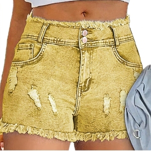 Women's <b>High</b> <b>Waist</b> Distressed Denim <b>Shorts</b> With Button Closure Frayed Hem Summer Casual Style - Product Image 2