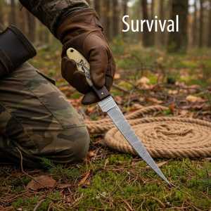 Cuchillo de Filetear de Acero de Damasco Forjado a Mano de 12 Pulgadas |   Cuchillo de Caza Personalizado con Mango de Madera y Hueso de Camello con Pernos de Latón - Product Image 5
