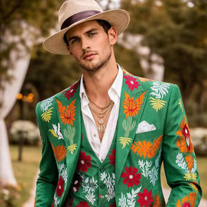 Blazer vert brodé de fleurs pour homme – Veste de costume de créateur pour mariage et soirée avec broderie de fils épais - Product Image 1