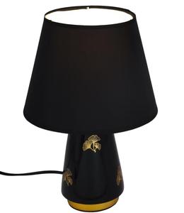Lámpara de Mesa de Cerámica Negra con Diseño de Ginkgo Dorado, Pantalla de Tela Estilo Imperio, LED E27, Luz Blanca Cálida 3000K, Estilo Asiático, Lámpara Decorativa - Product Image 1