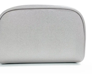 Silver Textile Cosmetic Bag Medium Size Zipper Closure Soft Handle Portable Travel Toiletries <b>Case</b> <b>Organizer</b> Simple Style - Product Image 2