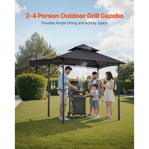 Gazebo a Doppio Livello 8 x 5 Piedi con Griglia Superiore, Tettoia Rinforzata per Barbecue e Pergola in Acciaio Verniciato a Polvere per Patio - Product Image 2