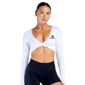 Conjunto de Top Corto Blanco de Manga Larga con Detalle Trenzado y Leggings a Juego para Mujer, Ajuste Ceñido, Ropa Deportiva, Ropa de Gimnasio, Moda Deportiva, Venta al por Mayor - Product Image 1