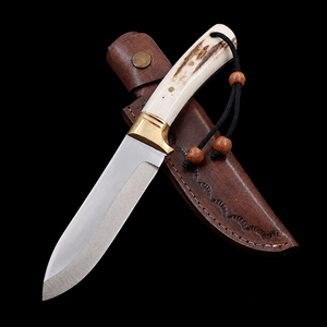 Cuchillo Bowie de Supervivencia para Exteriores Black Smith 1987 EM-04 Hecho a Mano, Hoja Fija de Acero Inoxidable, Mango de Cuerno, Funda de Cuero, 12 Pulgadas - Product Image 1