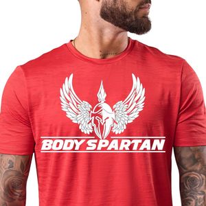 T-shirt de sport pour homme rouge Space Dye, col rond, manches courtes, pour entraînement, gym, course à pied, tenue décontractée - Product Image 3