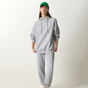<b>Women</b> Gray Hooded Sweatshirt <b>Jogger</b> Pants Two Piece Eco-Friendly 100% Cotton Tracksuit Set Casual Lounge Wear Matching Outfit - Product Image 2
