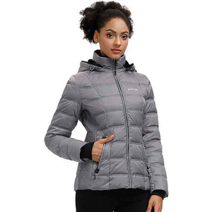 Custom Womens Winter Puffer <b>Jacket</b> Hooded <b>Warm</b> Slim Fit Parka Light Grey Windproof Waterproof Outdoor Quilted Padded Coat - Product Image 3