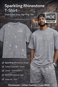 Camisetas para hombre personalizadas con pedrería, estilo vintage, lavado ácido, cuello redondo, algodón grueso, estampado DTG, corte holgado, camiseta gráfica OEM - Product Image 4