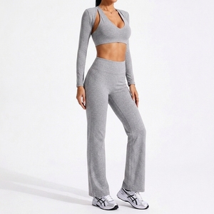 Women's 3 Piece Yoga Set Crew Neck Backless Drawstring Closure Custom Front High Stretch Quick Dry Sweat Wicking Slim Fit - Product Image 3
