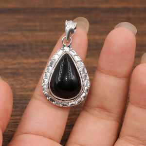 Pendentif Goutte d'Eau en Onyx Noir en Argent Sterling 925, Fait Main, Style Vintage, Sertissage Clos, Bijou pour Femme, Collier, Cadeau - Product Image 4