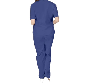 Women Blue <b>Scrub</b> Set V-Neck Top With Pockets And Drawstring Pants Hospital <b>Uniforms</b> Cotton Polyester Custom demand - Product Image 2