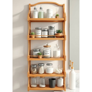 Étagère flottante moderne en teck avec présentoir ouvert multi-niveaux et design gain de place - Product Image 1
