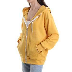Sudadera con capucha de invierno de manga larga con hombros caídos, color amarillo, de forro polar grueso para mujer, diseño liso personalizado, venta al por mayor, ropa deportiva informal para gimnasio - Product Image 3