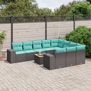Conjunto de Sofá de Jardín de Ratán Sintético Negro con Cojines, 11 Piezas, Muebles de Exterior de Diseño Contemporáneo para Jardín, Capacidad para 10 Personas - Product Image 1