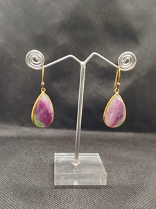 Boucles d'oreilles en pierre précieuse zoisite rubis naturel, en laiton massif plaqué or, longues boucles d'oreilles pendantes, cadeaux de mariage, meilleures ventes - Product Image 3