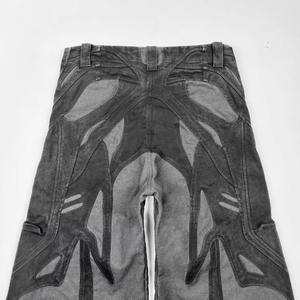 Cargo High Street Wear Heavyweight Mid Waist Embroidered Denim <b>Jeans</b> <b>Men</b> Distressed Baggy <b>Flared</b> Pants Gothic - Product Image 3