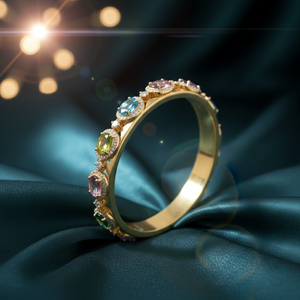 Brazalete Ovalado con Múltiples Piedras Preciosas y Circonitas, Plata de Ley 925, Chapado en Oro de 18K, Brazalete para Fiestas, Regalo para Ella - Product Image 1