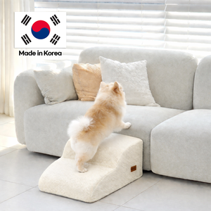 [AllmioPet] Escalier pour chien d'intérieur moderne en matériau doux effet nuage, 2 niveaux, ivoire, housse amovible et lavable, design sûr et antidérapant - Product Image 1