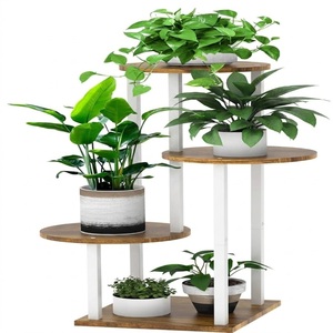 Estante de Madera de 4 Niveles para Plantas, Soporte Metálico para Interiores, Estante para Múltiples Macetas, Estante Esquinero, Estante Redondo para Macetas, Estante de Exhibición - Product Image 1