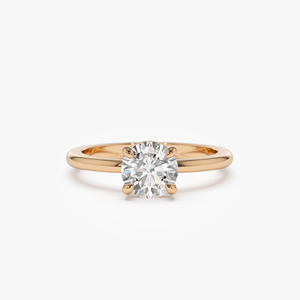 Bague de fiançailles en or jaune avec diamant rond, solitaire classique pour femme, pierre naturelle - Product Image 4