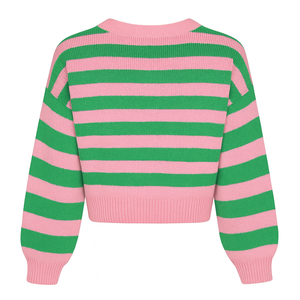Alfa |   Kapa |   Cárdigan de Punto a Rayas para Mujer, Marca Alpha, con Botones, Color Rojo Carmesí, Bloques de Color, Manga Larga, Ropa para Hermandades - Product Image 3