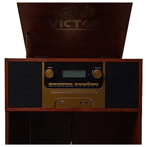 Centro Musicale Victor Boyleston con Giradischi a 3 Velocità Finitura Mogano Sistema Home Theater 7-in-1 con Archiviazione Album - Product Image 5