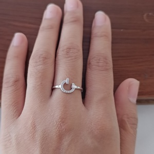 Anillo Abierto de Plata de Ley 925 con Herradura y Circonita Cúbica, Bonito, Minimalista, Ajustable, para Mujer, Regalo de Boda, Promesa, Fiesta, Fino - Product Image 4