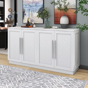 Large <b>Storage</b> Space Buffet <b>Cabinet</b> with 4 Doors Sideboard for Kitchen Dining Room Adjustable Shelves Silver Handles - Product Image 1