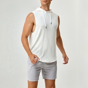 Men's Hooded Tank Top Crack Print Washed Knitted Sleeveless Vest With Pockets Breathable Casual Workout Wear - Product Image 1