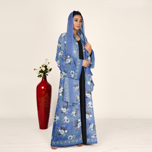 Abaya de Chifón Estampada con Pañuelo para la Cabeza, Frente Abierto, Manga Larga, Ropa Islámica Modesta para Mujer, Atuendo de Estilo Árabe Contemporáneo - Product Image 4