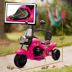 Moto Elettrica a 3 Ruote 6V per Bambini, Moto Rosa a Batteria con Fari e Musica, Funzione Avanti e Indietro - Product Image 3