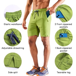 Men's Green Quick Dry Shorts With Drawstring <b>Elastic</b> Waist Solid Color Casual Sport Short Pants Moisture Wicking Breathable - Product Image 4